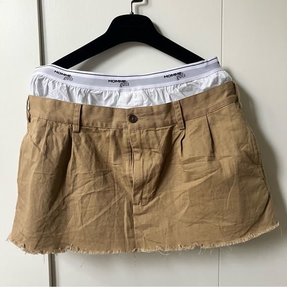 SOLD Homme Girls Khaki Layered Cut Off Skirt, Large - Picture 2 of 7
